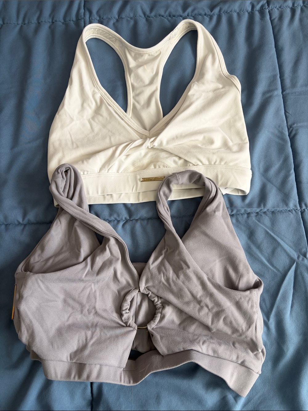 Gymshark Whitney Simmons Sports Bras in Cream and Light Gray - Pack of 2